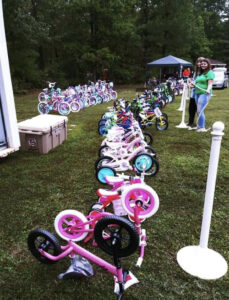 Bikes lined up to give away at Ride ON Cannon Memorial event