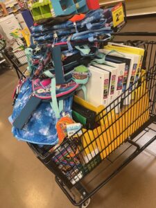 Cart full of school supplies